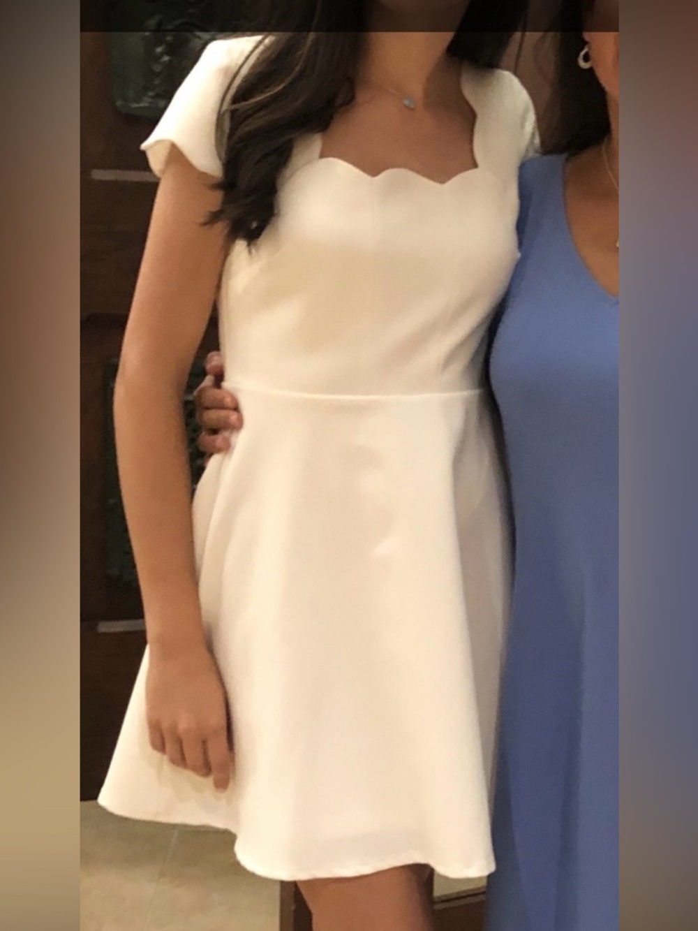 Aqua light cream Scallop-Neck Mini Dress